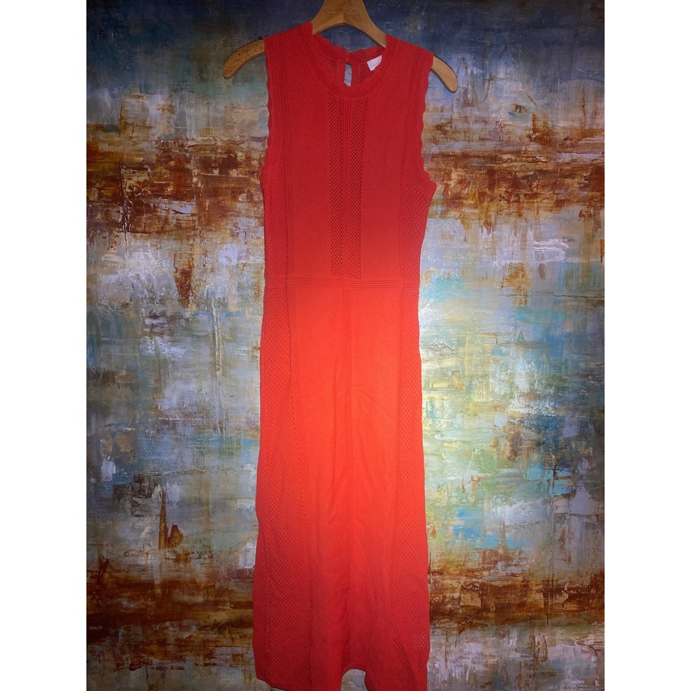 House of Harlow 1960 Orange Pointelle Knit Sleeveless Midi Dress Womens Size M - Picture 3 of 9